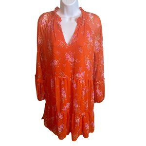 Vince Camuto orange floral long sleeve cottage core praire dress size S